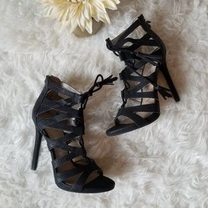 Sam&Libby Black 4.5" Lace Up Stiletto Heel NWOT